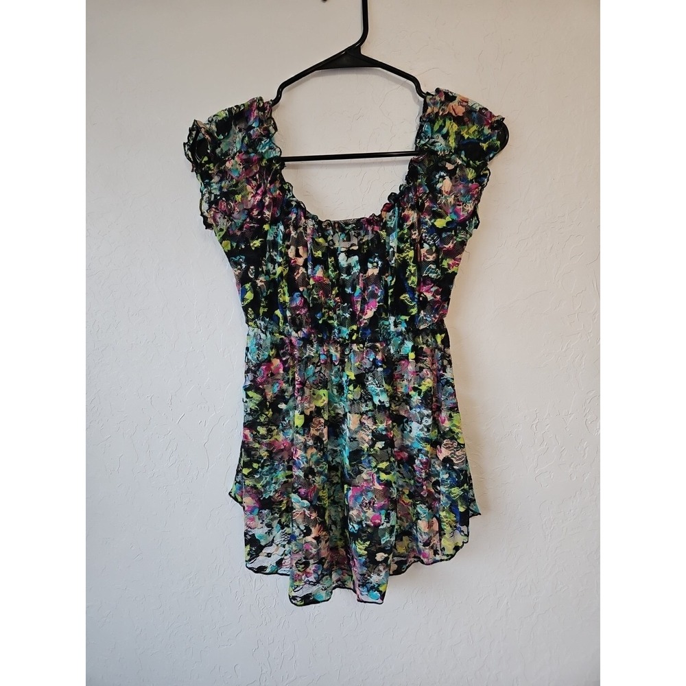 Almost Famous Sz Small Y2k Babydoll Sheer Blouse Floral whimsigoth fairygrunge - Picture 8 of 10